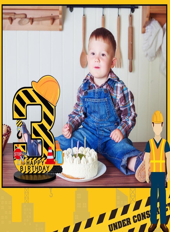 MiniInflat Construction 3rd Birthday Number Sign Centerpiece Truck 3rd Sign Construction Birthday Party Supplies Wooden Excavator Hat 3 Years Old Number for Boys Anniversary - Image 5